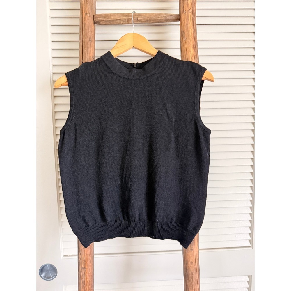St.‎ John Collection by Marie Gray Black Knit Sleeveless Mock Neck Top S